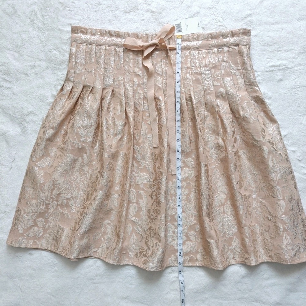 BCBGMAXAZRIA‎ Peach Pink Beige Jacquard Brocade Skirt Lined Metallic Floral Sz S - Picture 4 of 9
